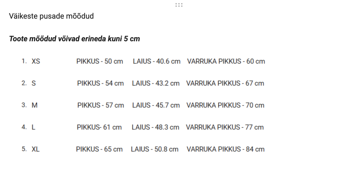 Väikeste Kuuste pusade mõõdud